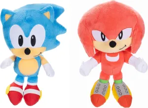 Sonic The Hedgehog 9" Plush 2-Pack, Sonic & Knuckles Collectible Stuffed Toy