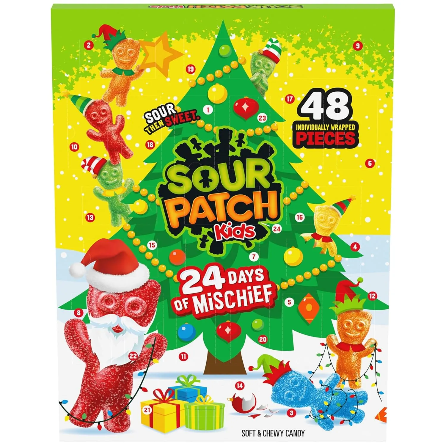 SOUR PATCH KIDS Big Kids Soft & Chewy Candy Holiday Advent Calendar, 24 Days (48 Pieces of Candy)