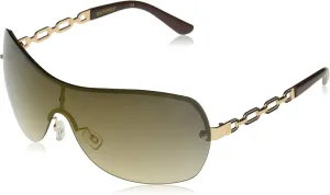 Southpole Women's Metal Uv Protective Chain Link Temple Rectangular Shield Sunglass