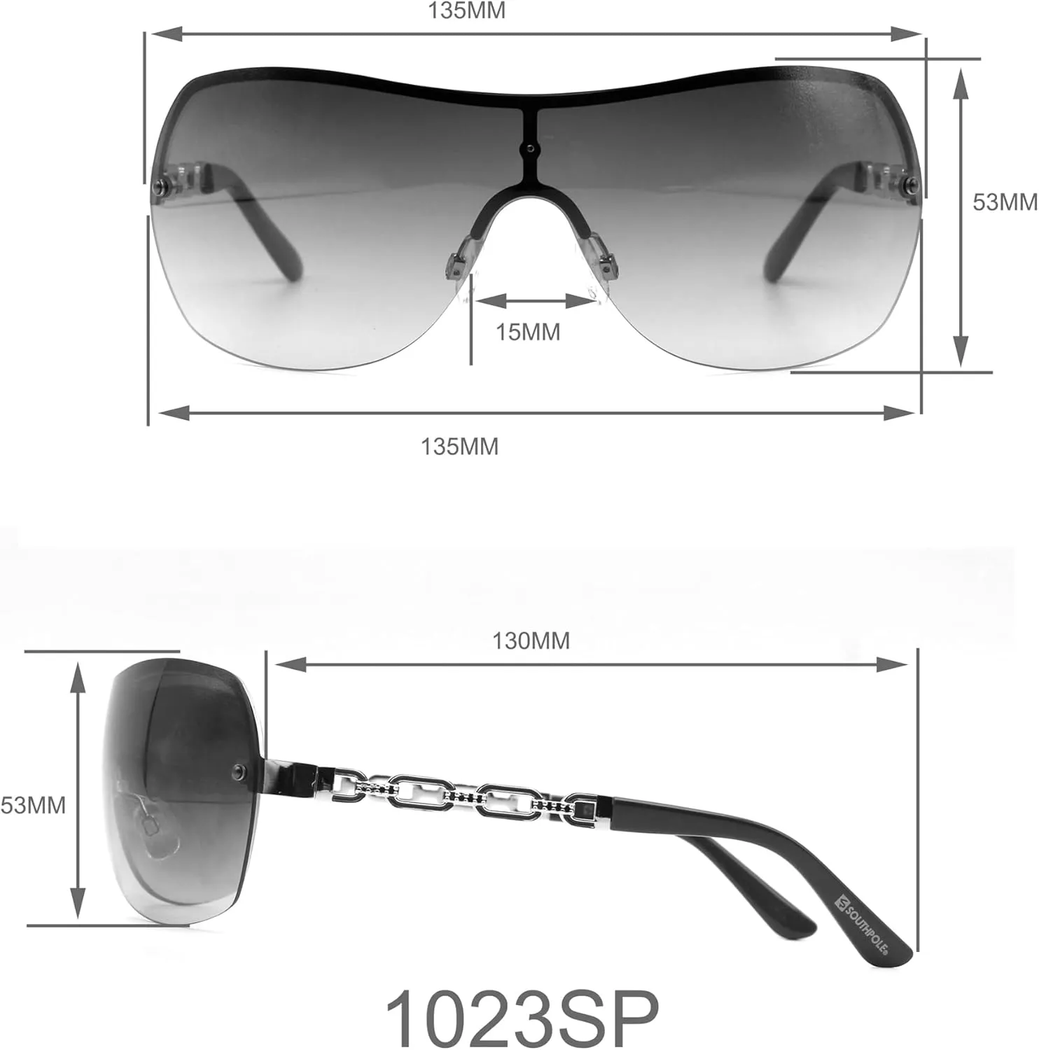 Southpole Women's Metal Uv Protective Chain Link Temple Rectangular Shield Sunglass