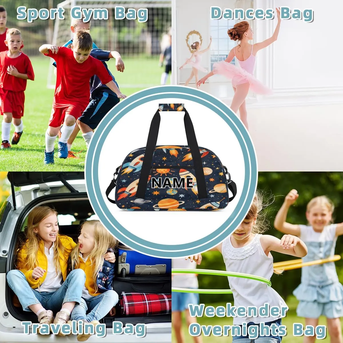 Space Rockets Mini Gym Bag 18 inch for Women Men Waterproof Custom Planets Rocket Travel Duffel Bag Carry On Overnight Tote Nurse Bag for Work Fitness Hiking