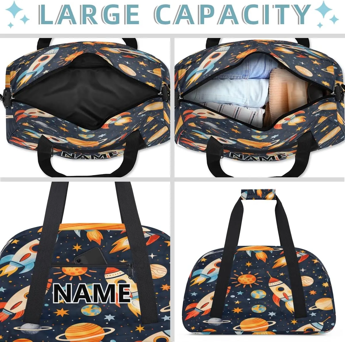 Space Rockets Mini Gym Bag 18 inch for Women Men Waterproof Custom Planets Rocket Travel Duffel Bag Carry On Overnight Tote Nurse Bag for Work Fitness Hiking