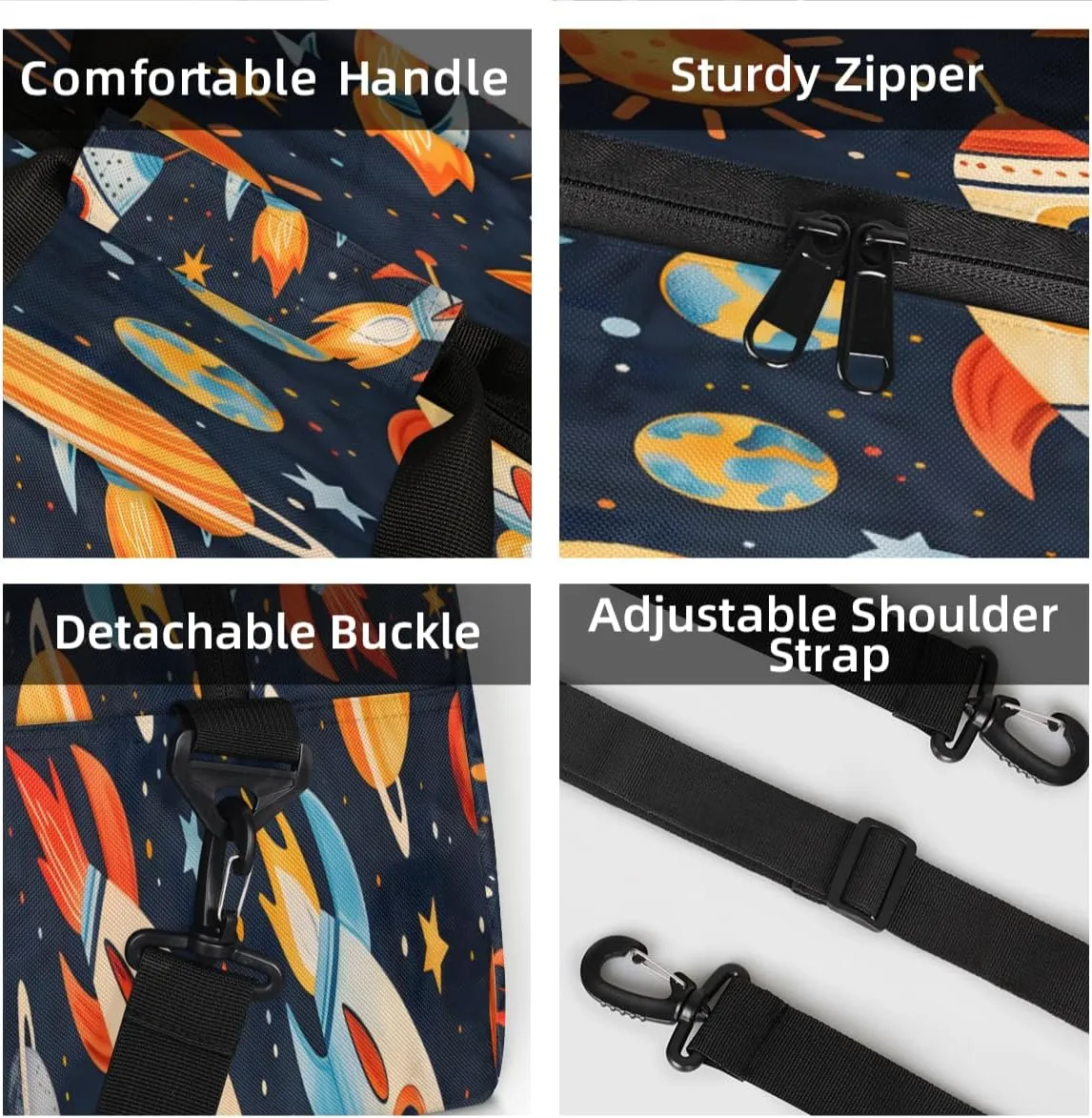 Space Rockets Mini Gym Bag 18 inch for Women Men Waterproof Custom Planets Rocket Travel Duffel Bag Carry On Overnight Tote Nurse Bag for Work Fitness Hiking