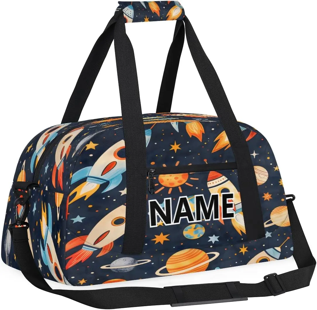Space Rockets Mini Gym Bag 18 inch for Women Men Waterproof Custom Planets Rocket Travel Duffel Bag Carry On Overnight Tote Nurse Bag for Work Fitness Hiking