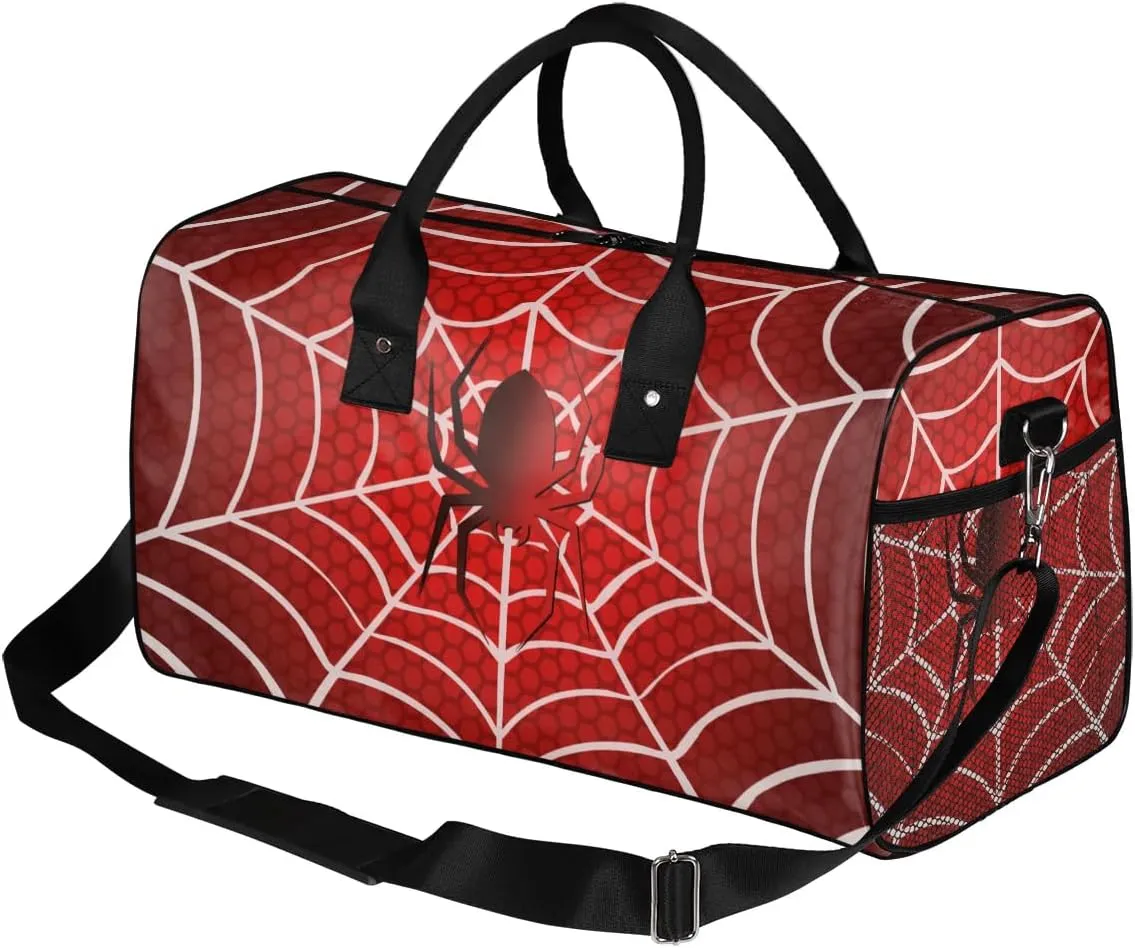Spiders Webs Small Gym Bags for Men Women Red Lightweight Workout Sport Duffle Bag Carry On Overnight Weekender Tote Athletic Travel Duffel Bags