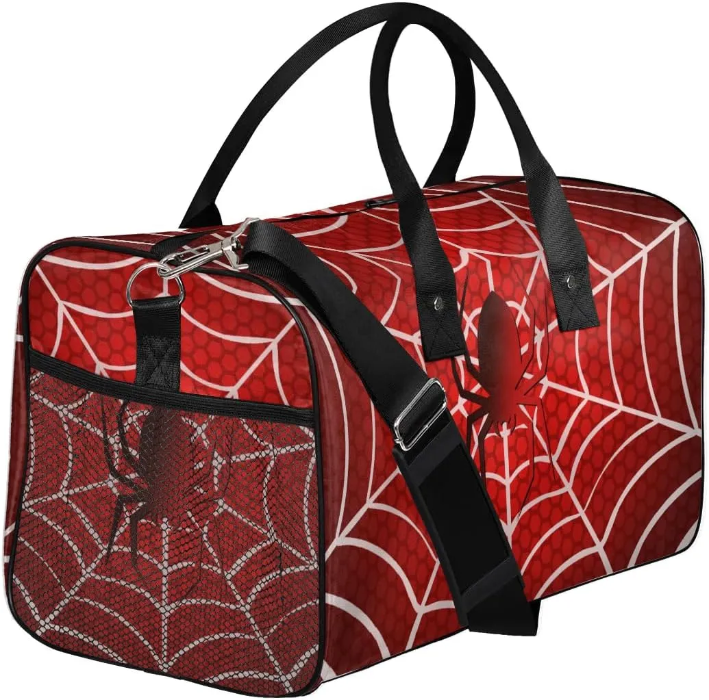 Spiders Webs Small Gym Bags for Men Women Red Lightweight Workout Sport Duffle Bag Carry On Overnight Weekender Tote Athletic Travel Duffel Bags