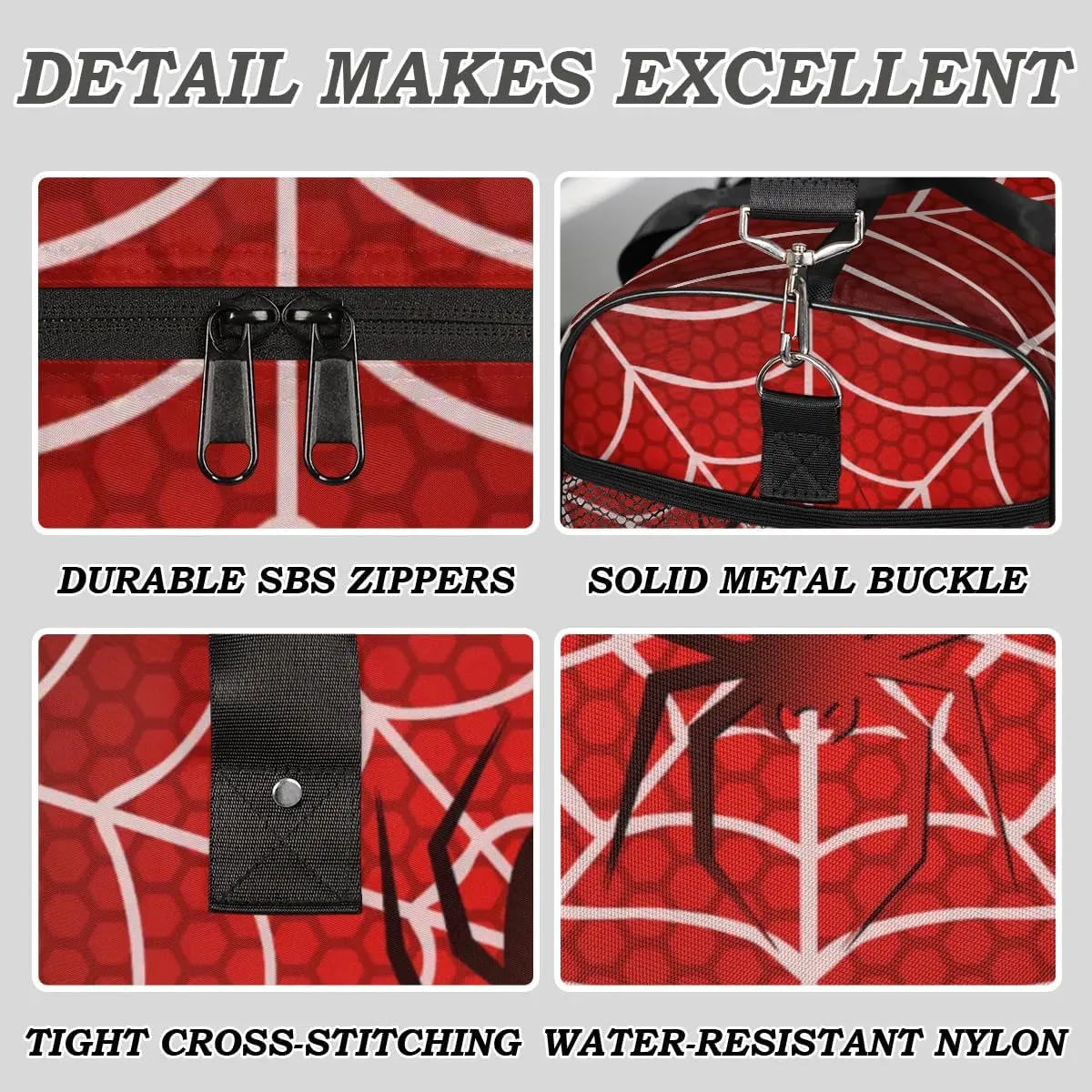 Spiders Webs Small Gym Bags for Men Women Red Lightweight Workout Sport Duffle Bag Carry On Overnight Weekender Tote Athletic Travel Duffel Bags