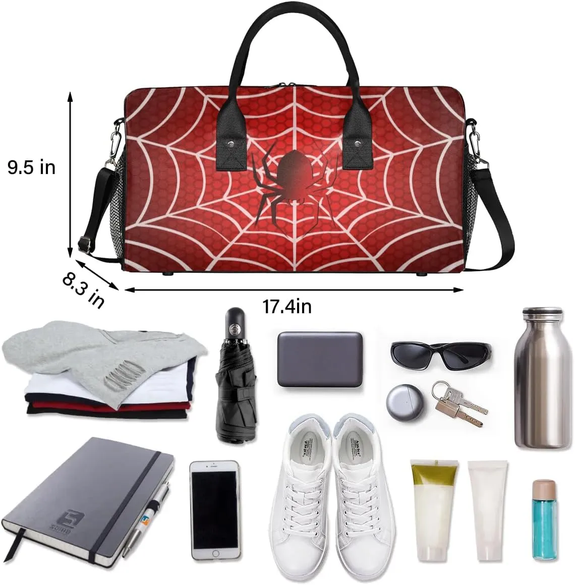 Spiders Webs Small Gym Bags for Men Women Red Lightweight Workout Sport Duffle Bag Carry On Overnight Weekender Tote Athletic Travel Duffel Bags