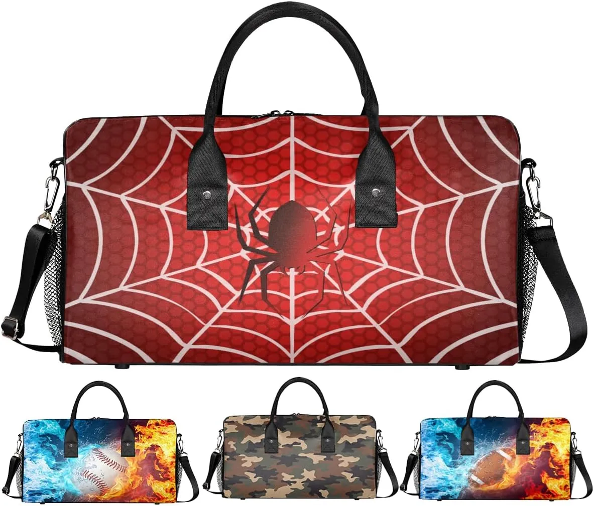 Spiders Webs Small Gym Bags for Men Women Red Lightweight Workout Sport Duffle Bag Carry On Overnight Weekender Tote Athletic Travel Duffel Bags