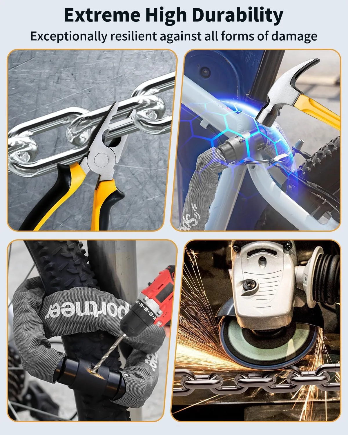 Sportneer Bike Lock: 8mm Thick High Security Anti Theft Bike Chain Lock with 2 Keys- 3.2/4ft Long Heavy Duty Anti-Cut Bicycle Lock for Bike, Motorcycle, Bicycle, Door, Gate, Fence, Grill