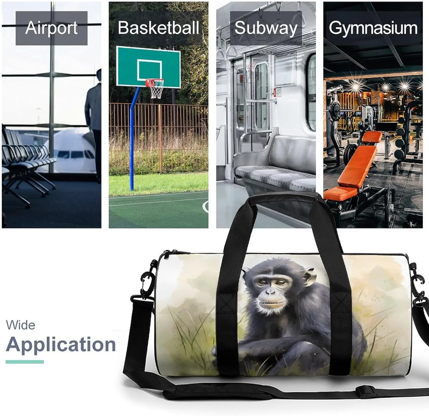 Sports Gym Bag for Women Men Travel Duffel Bag Hand Drawn Chimpanzee Weekender Bag Canvas Carry on Overnight Bag for Travel Swimming Fitness Workout Sports Duffle Bag