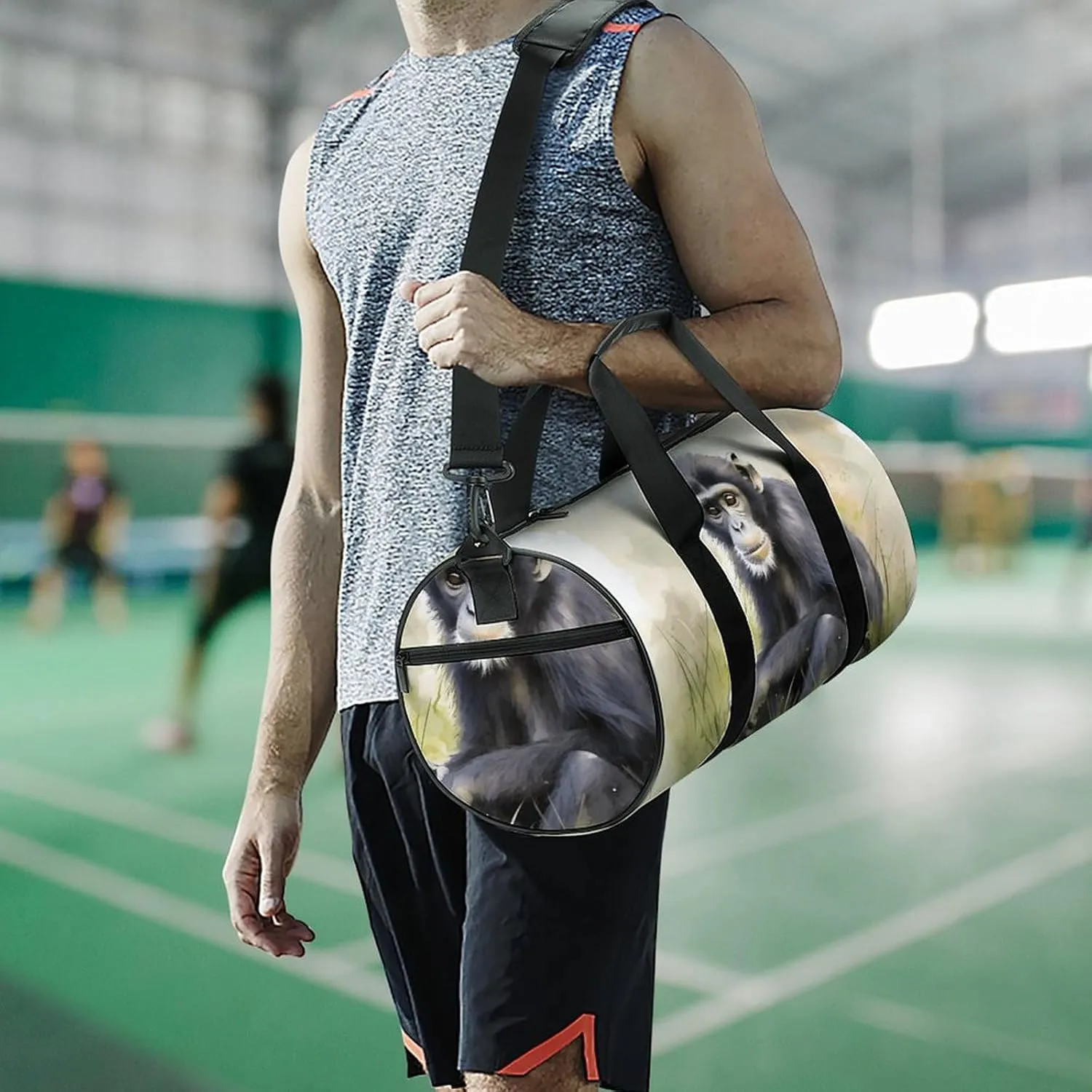 Sports Gym Bag for Women Men Travel Duffel Bag Hand Drawn Chimpanzee Weekender Bag Canvas Carry on Overnight Bag for Travel Swimming Fitness Workout Sports Duffle Bag