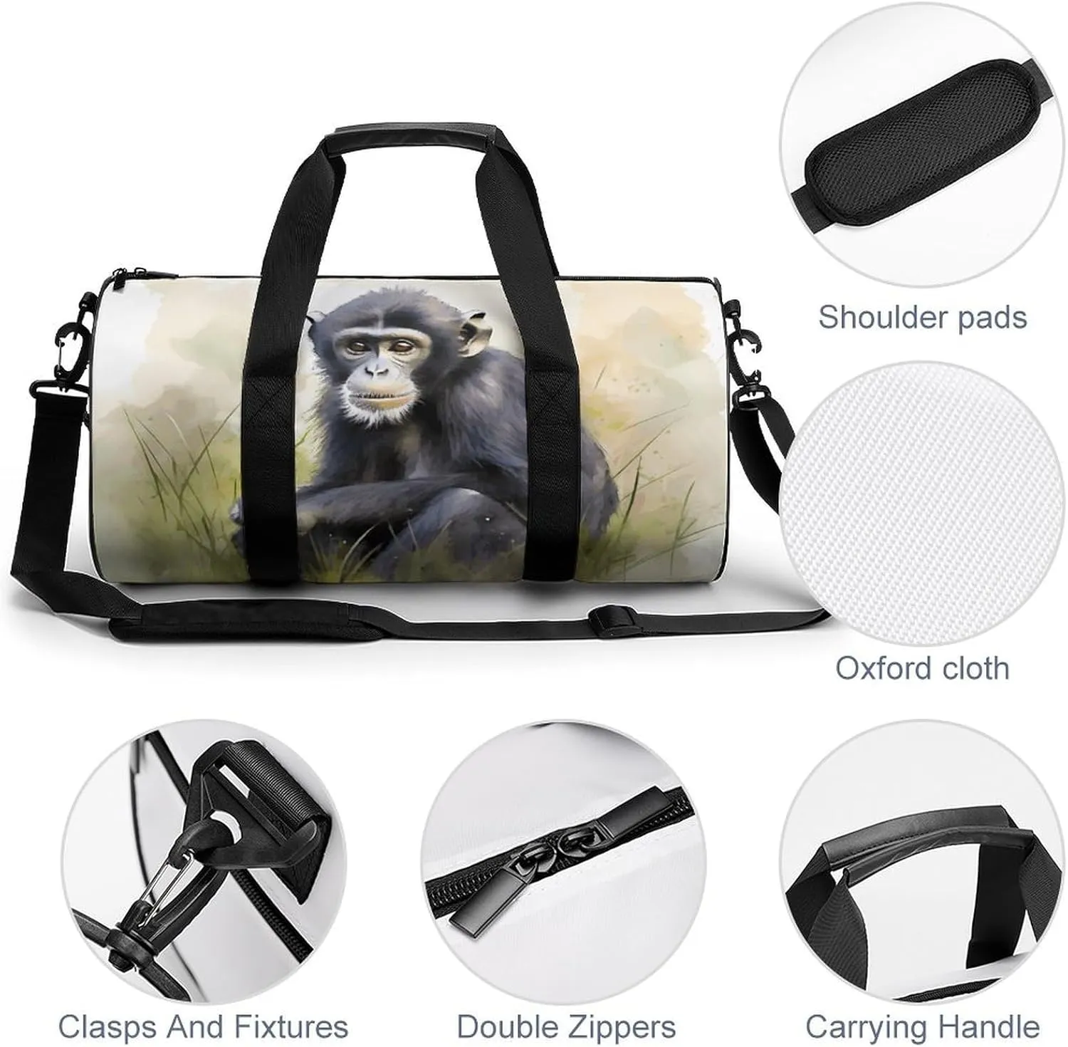 Sports Gym Bag for Women Men Travel Duffel Bag Hand Drawn Chimpanzee Weekender Bag Canvas Carry on Overnight Bag for Travel Swimming Fitness Workout Sports Duffle Bag
