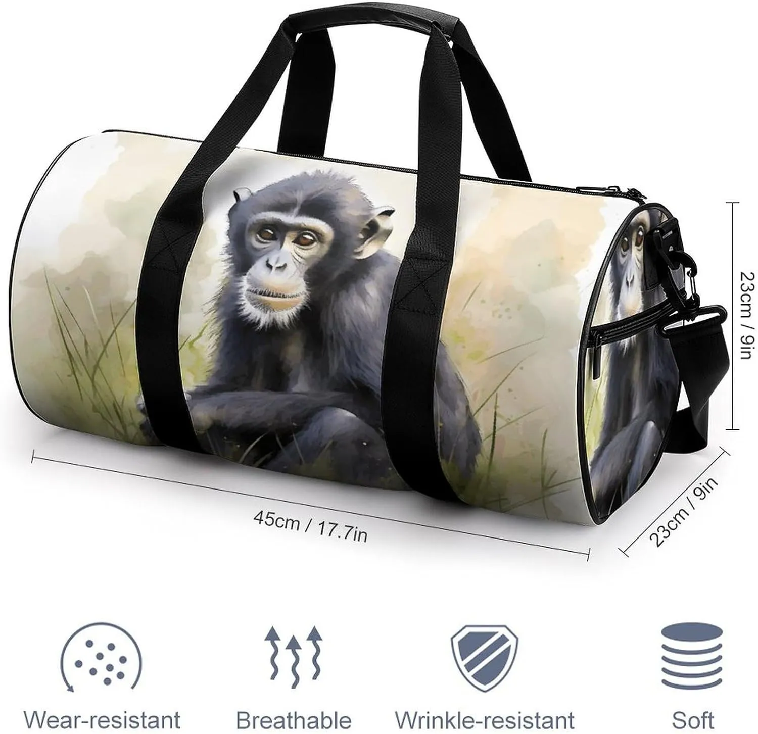 Sports Gym Bag for Women Men Travel Duffel Bag Hand Drawn Chimpanzee Weekender Bag Canvas Carry on Overnight Bag for Travel Swimming Fitness Workout Sports Duffle Bag