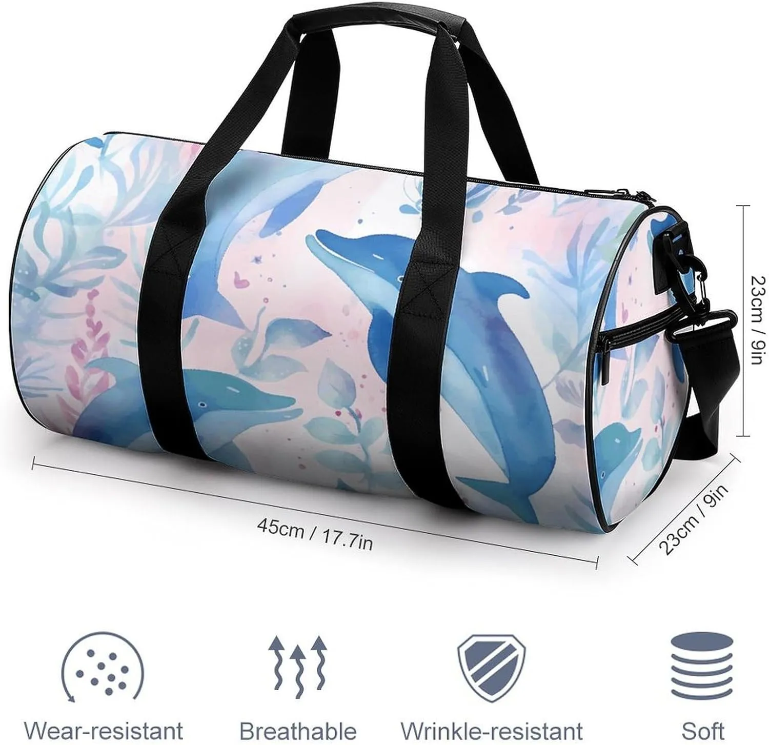 Sports Gym Bag for Women Men Travel Duffel Bag Hand Drawn Dolphin Weekender Bag Canvas Carry on Overnight Bag for Travel Swimming Fitness Workout Sports Duffle Bag, 17.7in/9in/9in, style-3-2