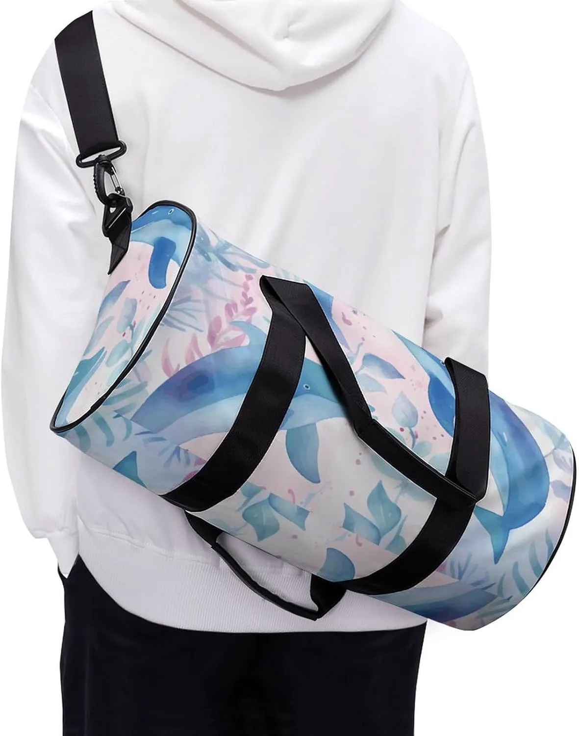 Sports Gym Bag for Women Men Travel Duffel Bag Hand Drawn Dolphin Weekender Bag Canvas Carry on Overnight Bag for Travel Swimming Fitness Workout Sports Duffle Bag, 17.7in/9in/9in, style-3-2