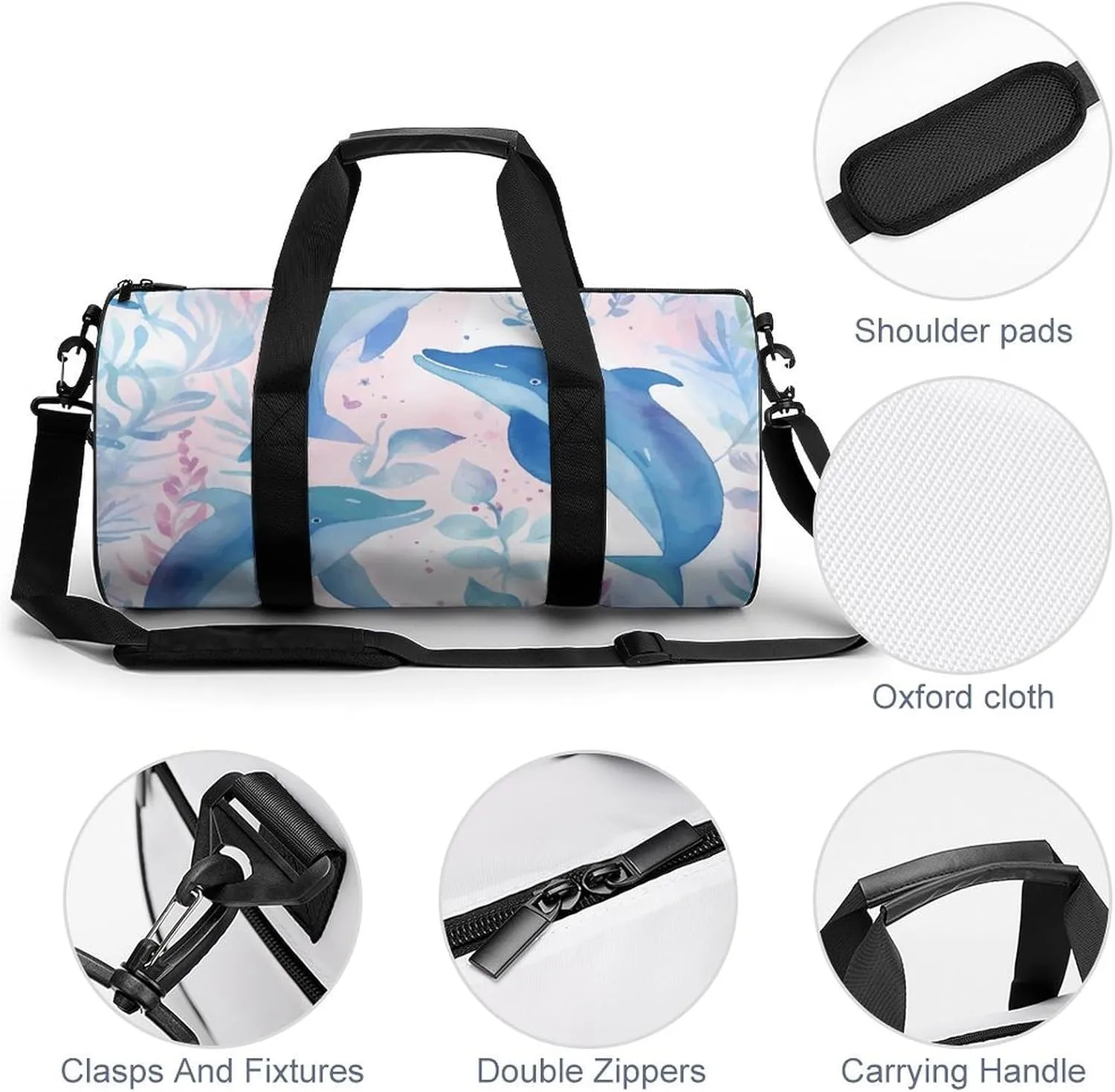 Sports Gym Bag for Women Men Travel Duffel Bag Hand Drawn Dolphin Weekender Bag Canvas Carry on Overnight Bag for Travel Swimming Fitness Workout Sports Duffle Bag, 17.7in/9in/9in, style-3-2