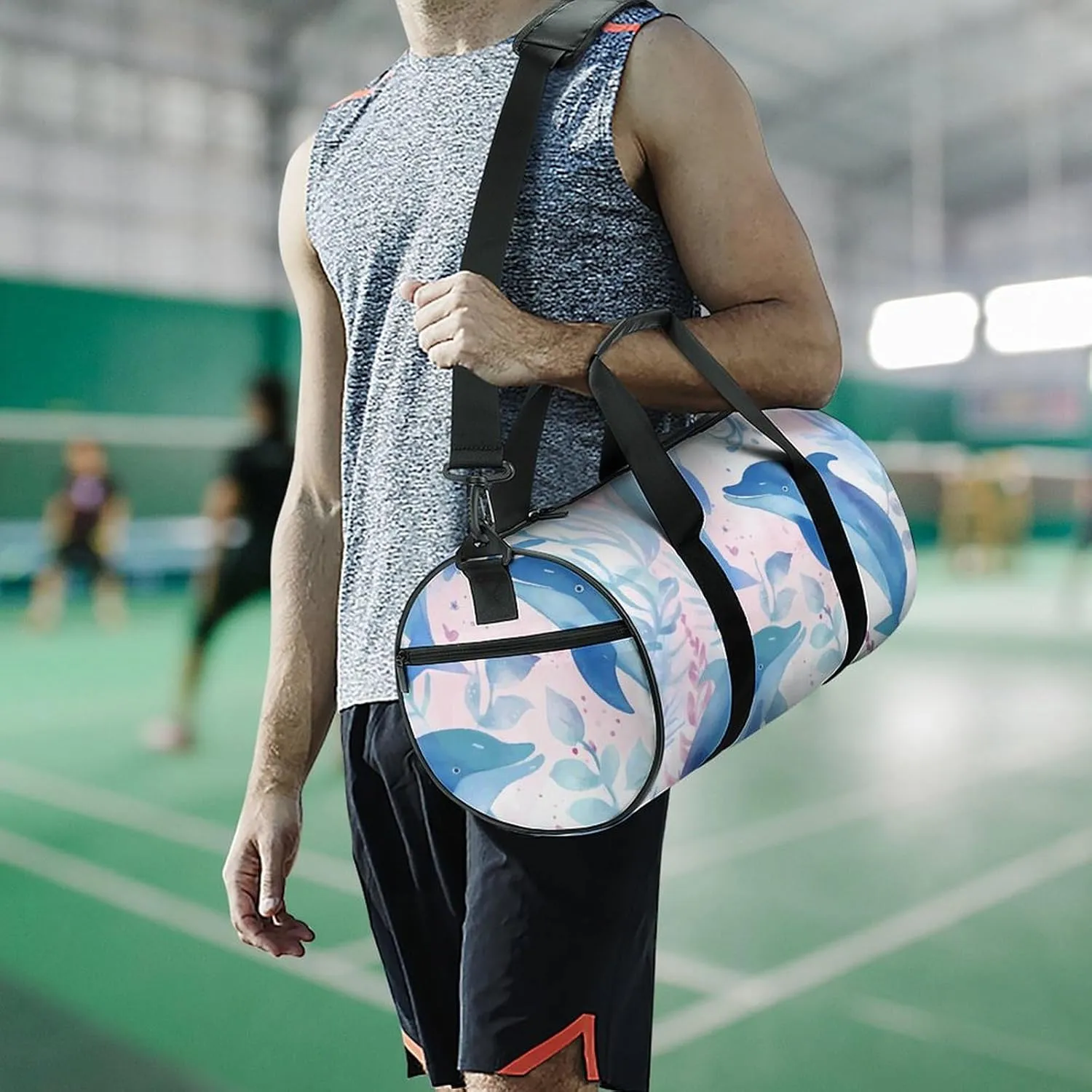 Sports Gym Bag for Women Men Travel Duffel Bag Hand Drawn Dolphin Weekender Bag Canvas Carry on Overnight Bag for Travel Swimming Fitness Workout Sports Duffle Bag, 17.7in/9in/9in, style-3-2