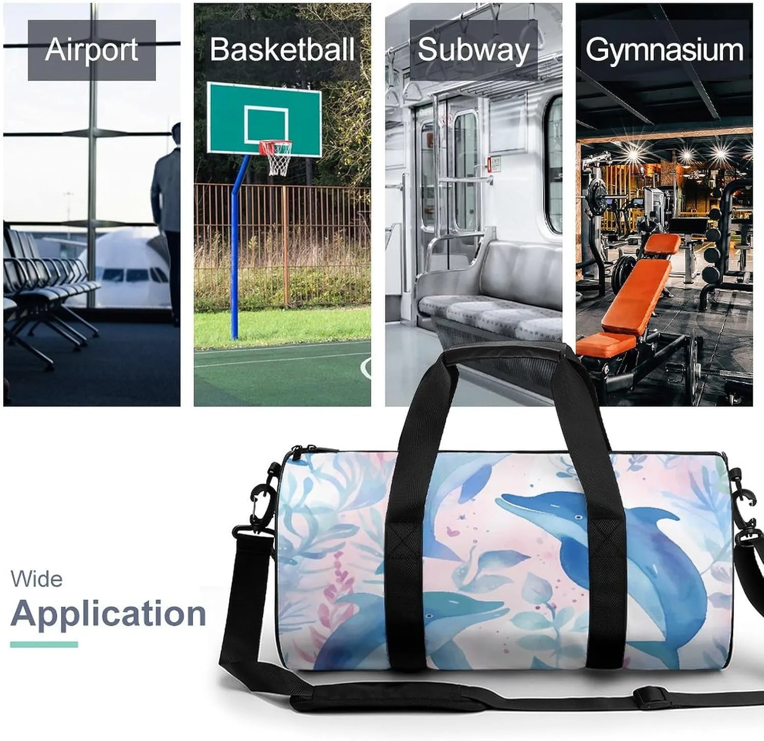 Sports Gym Bag for Women Men Travel Duffel Bag Hand Drawn Dolphin Weekender Bag Canvas Carry on Overnight Bag for Travel Swimming Fitness Workout Sports Duffle Bag, 17.7in/9in/9in, style-3-2