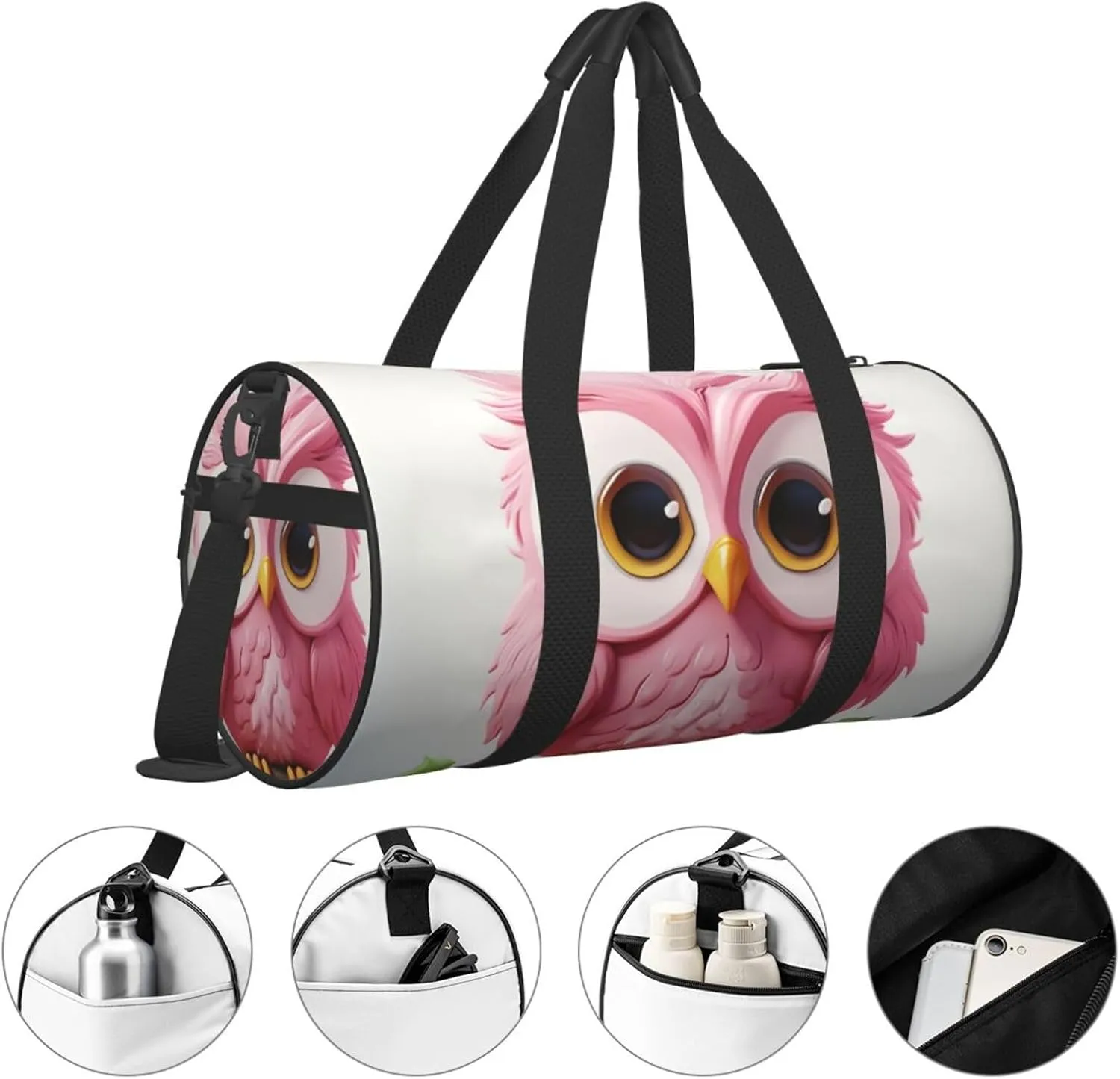 Sports Gym Bag for Women Men Travel Duffel Bag Tote Weekender Bag Carry on Overnight Bag for Travel Swimming Fitness Workout Sports A pink Owl Duffle Bag