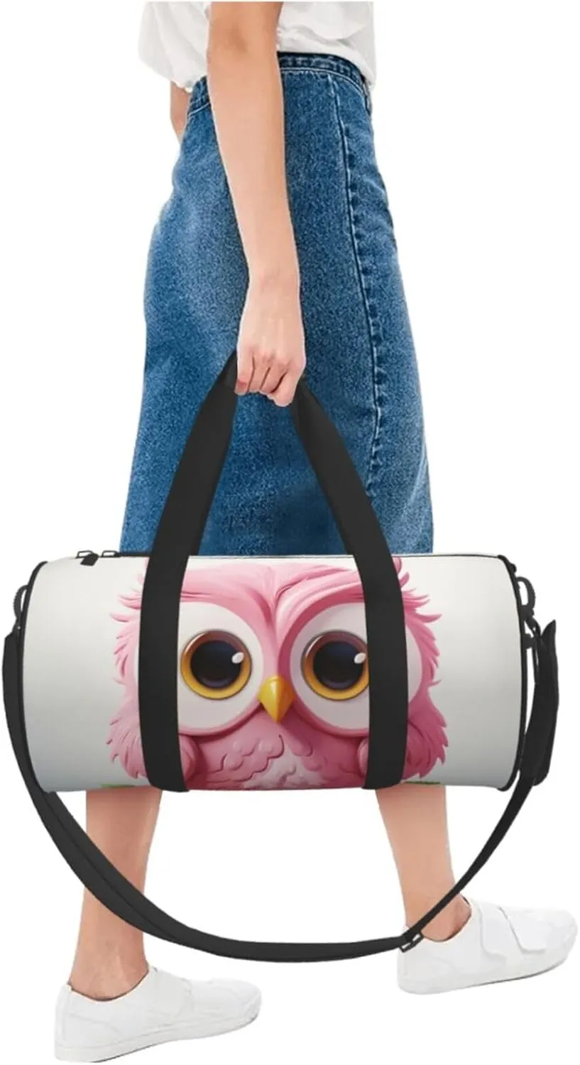 Sports Gym Bag for Women Men Travel Duffel Bag Tote Weekender Bag Carry on Overnight Bag for Travel Swimming Fitness Workout Sports A pink Owl Duffle Bag