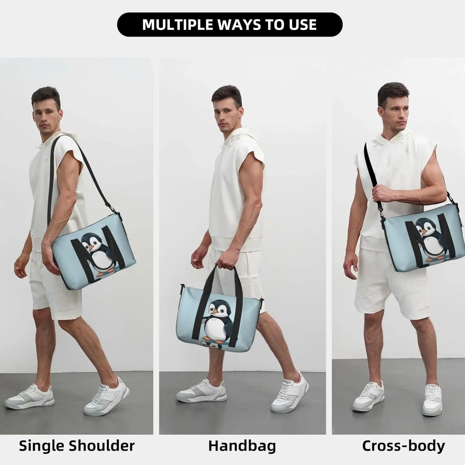 Sports Gym Bag for Women Men Travel Duffel Bag Tote Weekender Bag Carry on Overnight Bag for Travel Swimming Fitness Workout Sports Cute Penguin Duffle Bag