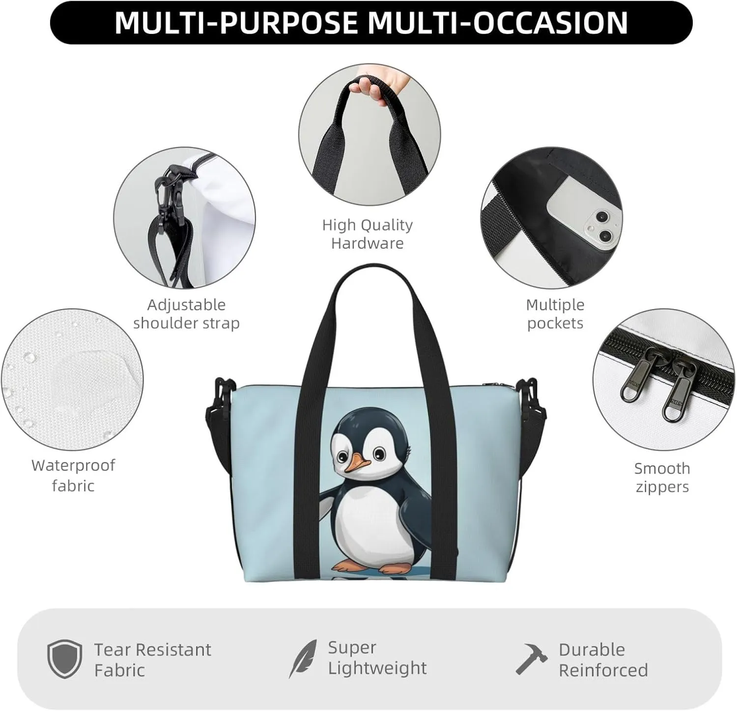 Sports Gym Bag for Women Men Travel Duffel Bag Tote Weekender Bag Carry on Overnight Bag for Travel Swimming Fitness Workout Sports Cute Penguin Duffle Bag