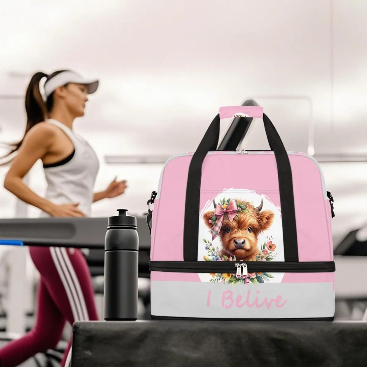 Sports Gym Bag Pink Animal Alpine Cow Large Travel Duffel Bag With Shoe Compartment Foldable Waterproof Carry-On Weekend Travel Bags for Camping Overnight Yoga Hospital Travel Bags