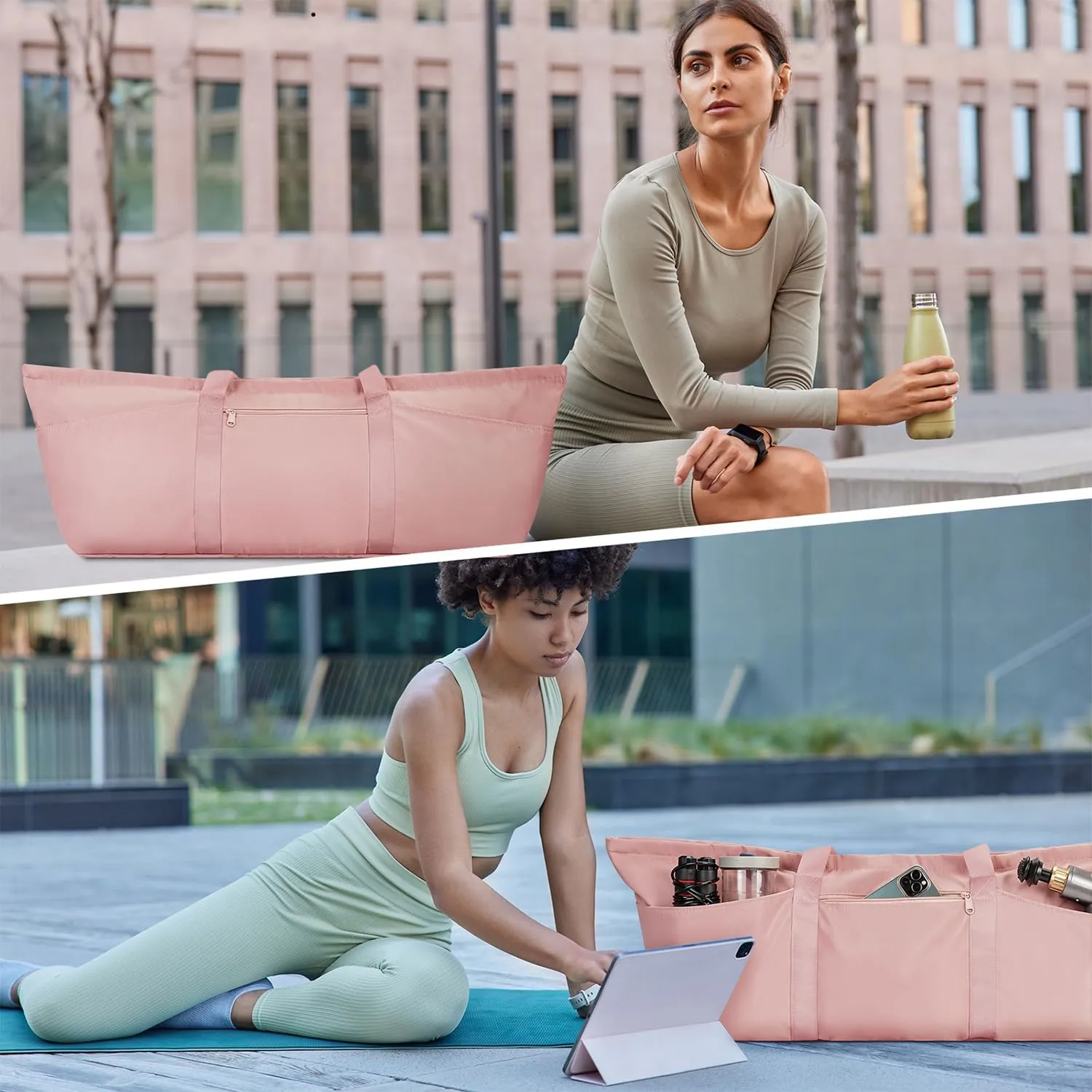 sportsnew Large Yoga Mat Bag with Shoes Compartment and Wet Pocket Ladies Pilates Gym Tote Bag with Yoga Mat Holder Strap for Women Men Workout Carrier Stuff Accessories