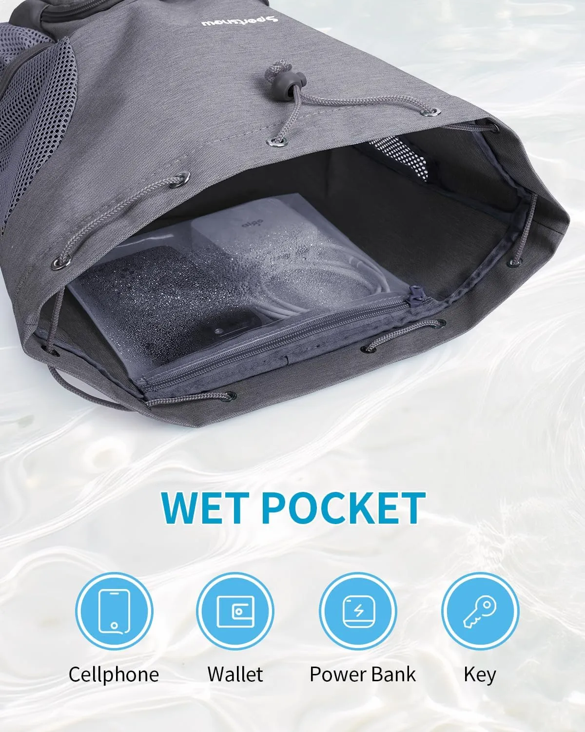 sportsnew Swim Bag Mesh Beach Drawstring Backpack with Wet Pocket, Drawstring Bag for Swimming, Gym, Pool, Workout Gear, Beach Volleyball Backpack for Women Men
