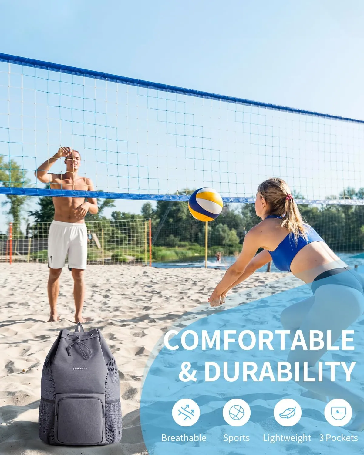 sportsnew Swim Bag Mesh Beach Drawstring Backpack with Wet Pocket, Drawstring Bag for Swimming, Gym, Pool, Workout Gear, Beach Volleyball Backpack for Women Men