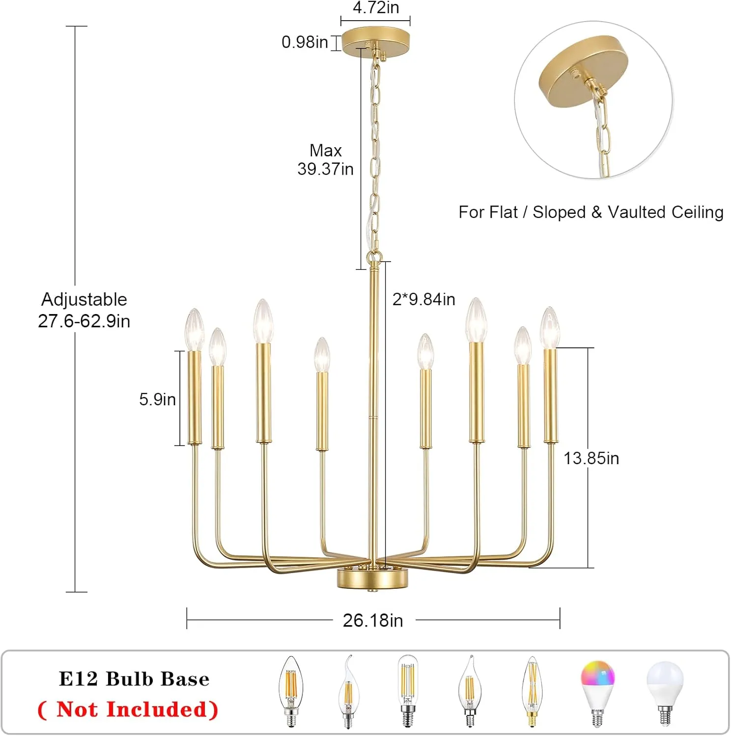 Spray Gold Chandelier 8 Lights Modern Farmhouse Chandelier Dining Room Light Fixture Rustic Industrial Candle Chandeliers Pendant Light for Foyer Entryway Kitchen Living Room