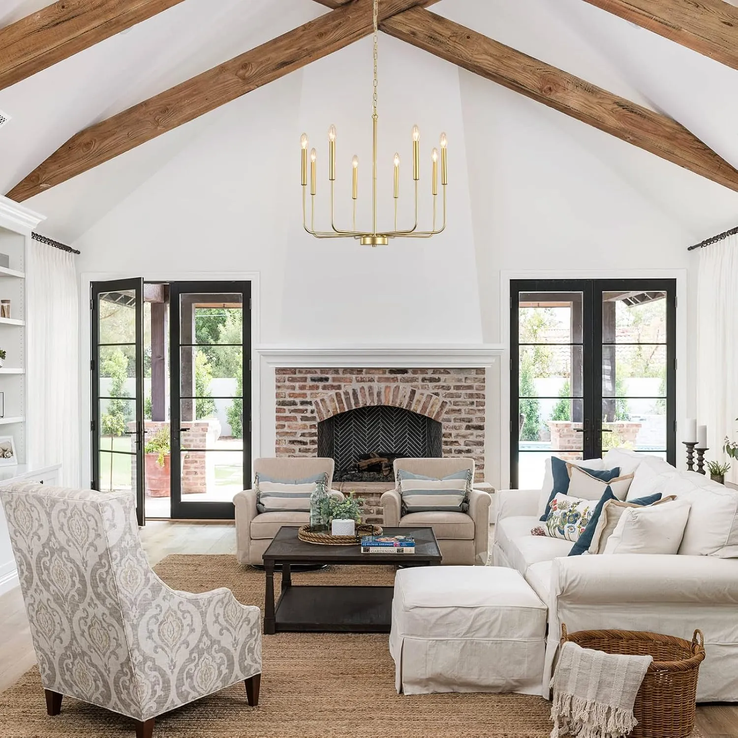 Spray Gold Chandelier 8 Lights Modern Farmhouse Chandelier Dining Room Light Fixture Rustic Industrial Candle Chandeliers Pendant Light for Foyer Entryway Kitchen Living Room