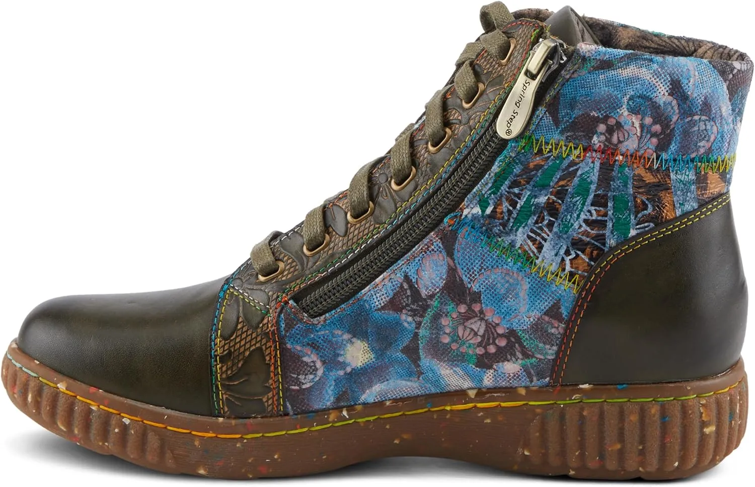 Spring Step L'Artiste Maylah Women's Floral Bootie - Patchwork Design, Rainbow Stitching, Comfortable & Stylish