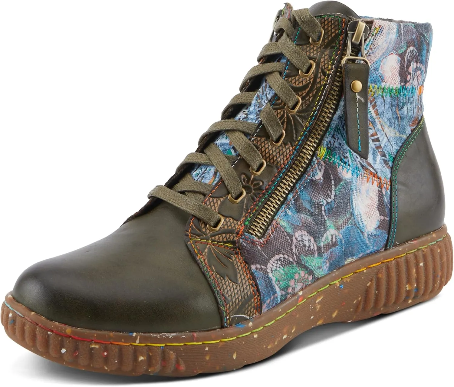 Spring Step L'Artiste Maylah Women's Floral Bootie - Patchwork Design, Rainbow Stitching, Comfortable & Stylish