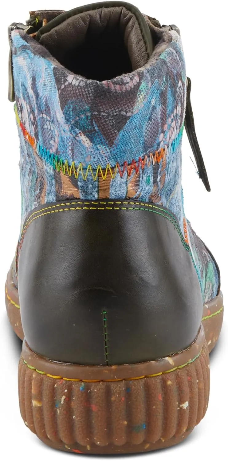 Spring Step L'Artiste Maylah Women's Floral Bootie - Patchwork Design, Rainbow Stitching, Comfortable & Stylish