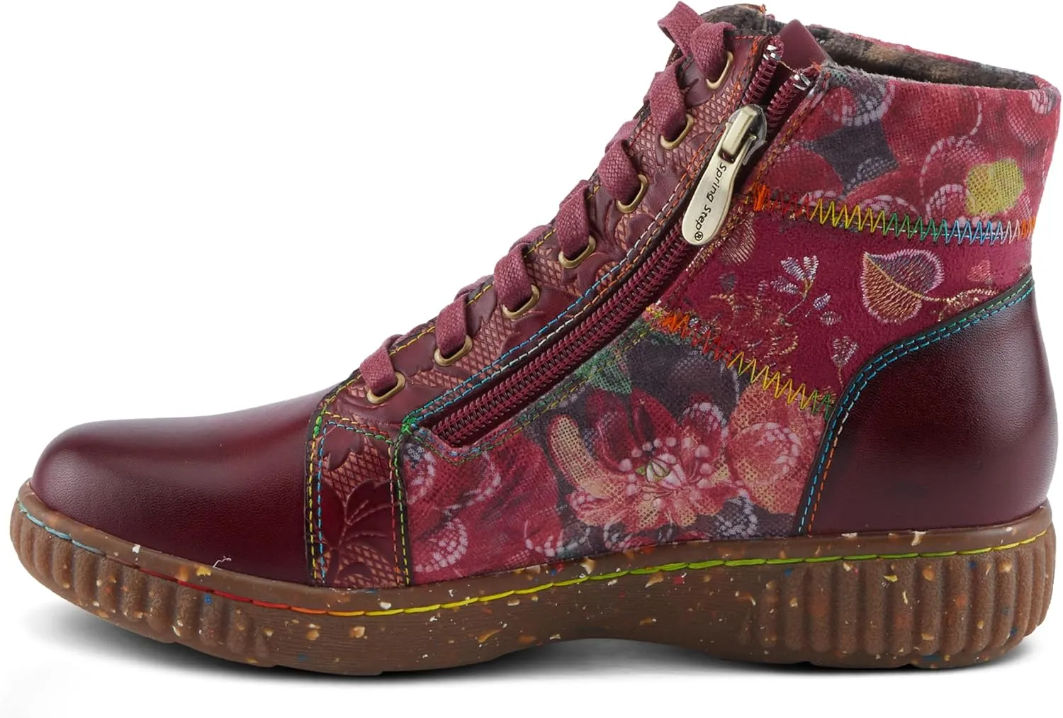 Spring Step L'Artiste Maylah Women's Floral Bootie - Patchwork Design, Rainbow Stitching, Comfortable & Stylish