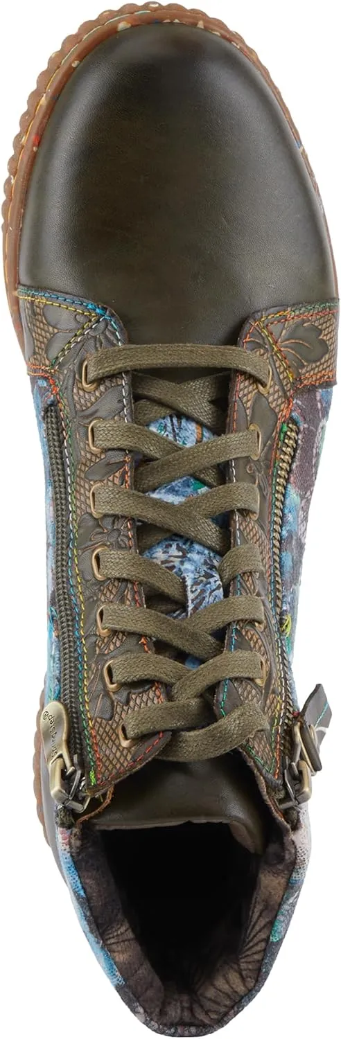 Spring Step L'Artiste Maylah Women's Floral Bootie - Patchwork Design, Rainbow Stitching, Comfortable & Stylish
