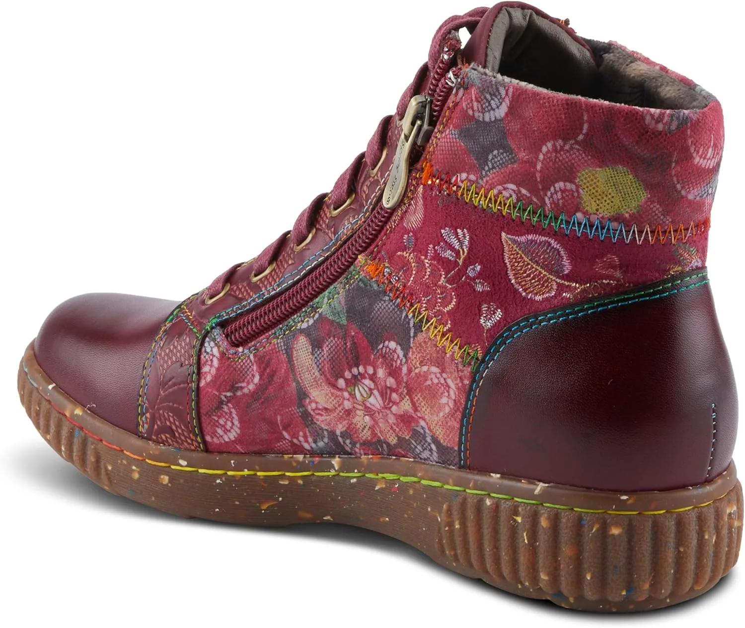 Spring Step L'Artiste Maylah Women's Floral Bootie - Patchwork Design, Rainbow Stitching, Comfortable & Stylish