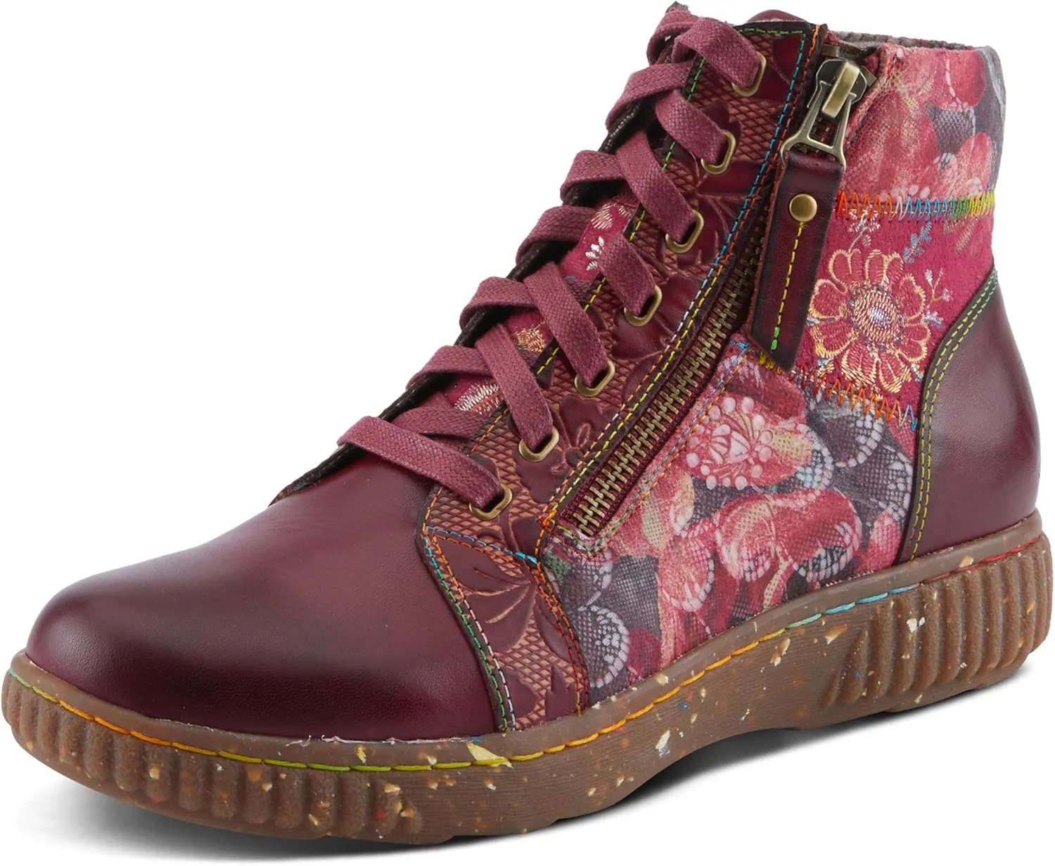 Spring Step L'Artiste Maylah Women's Floral Bootie - Patchwork Design, Rainbow Stitching, Comfortable & Stylish
