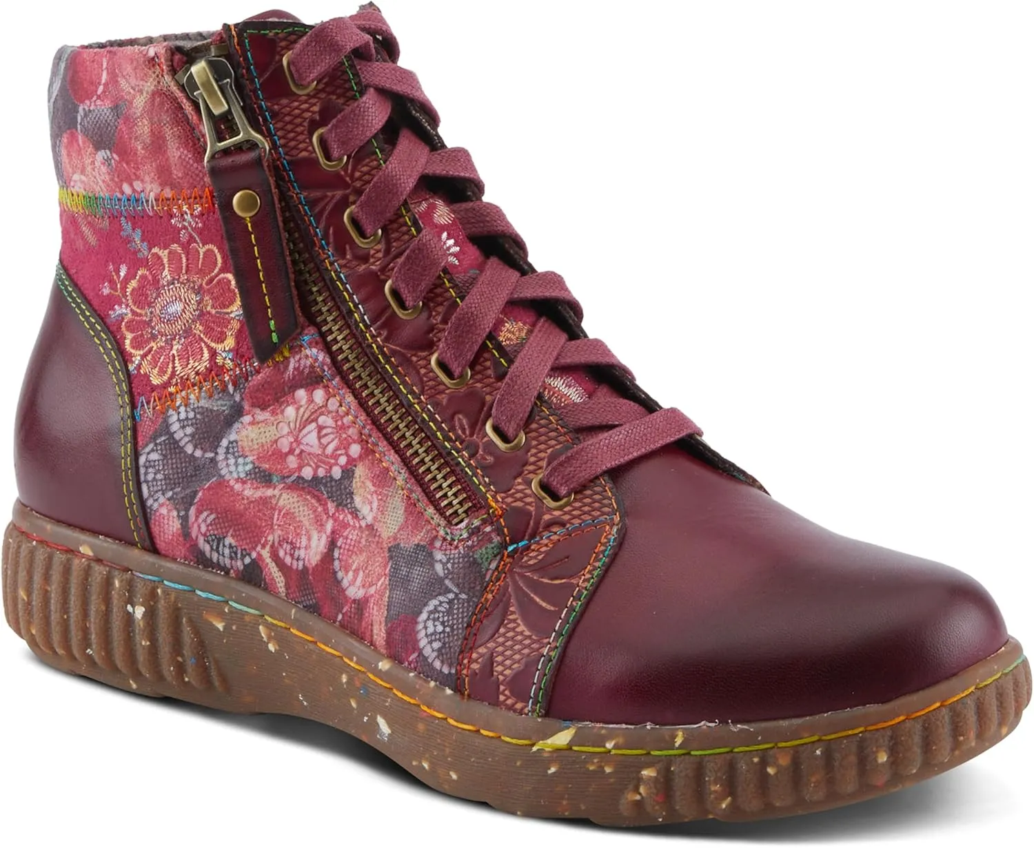 Spring Step L'Artiste Maylah Women's Floral Bootie - Patchwork Design, Rainbow Stitching, Comfortable & Stylish