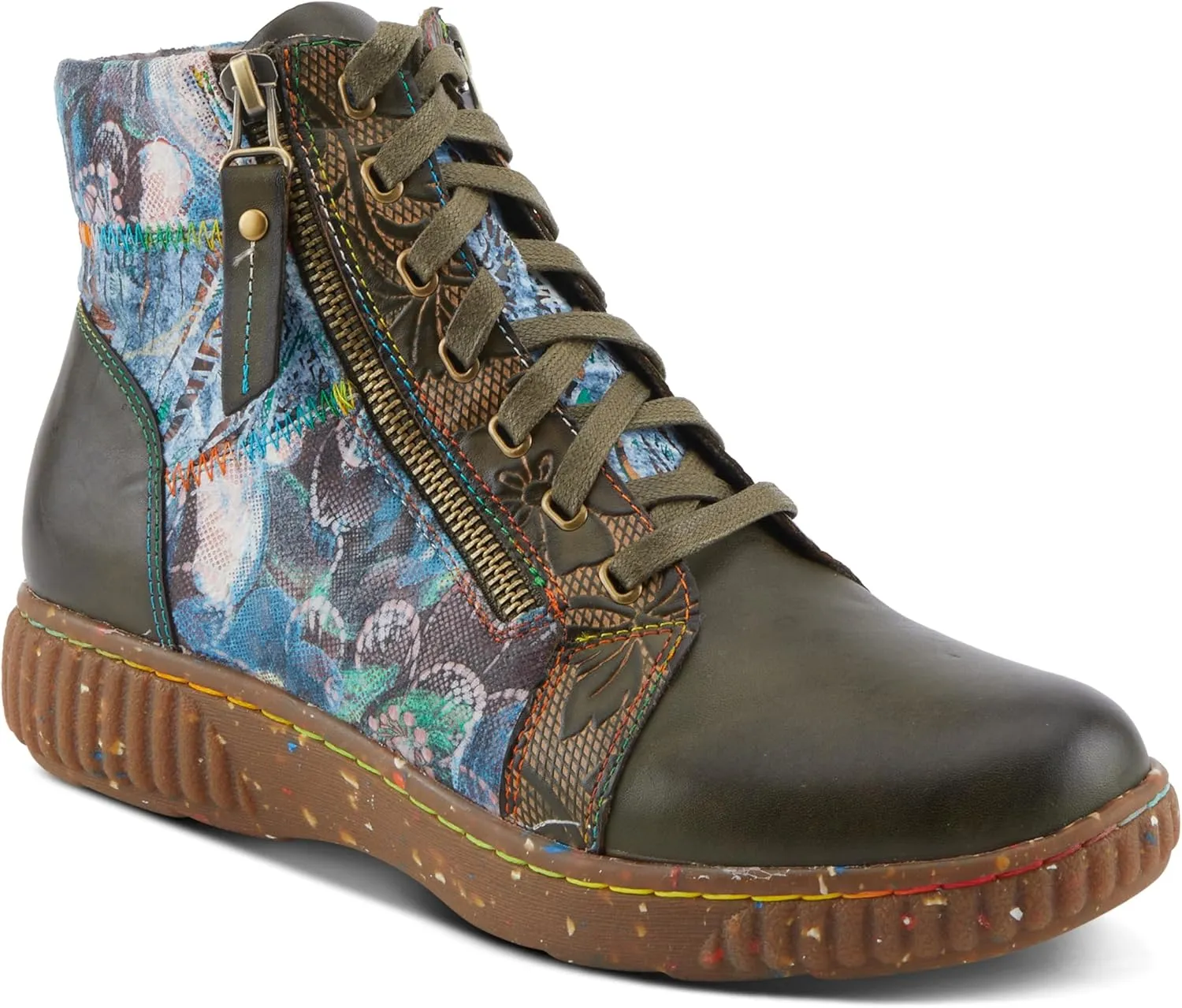 Spring Step L'Artiste Maylah Women's Floral Bootie - Patchwork Design, Rainbow Stitching, Comfortable & Stylish