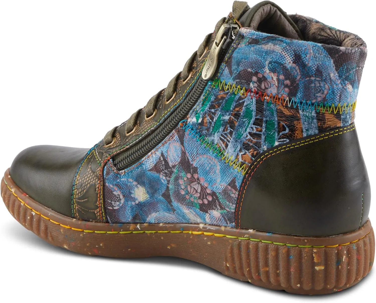 Spring Step L'Artiste Maylah Women's Floral Bootie - Patchwork Design, Rainbow Stitching, Comfortable & Stylish