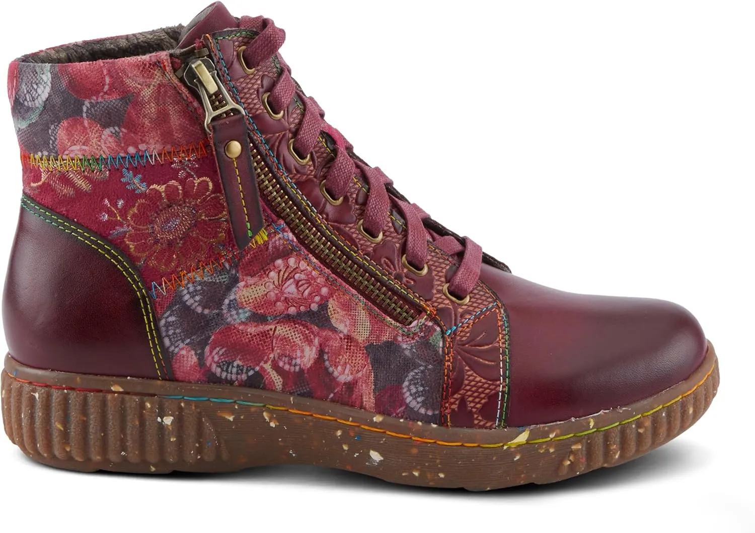Spring Step L'Artiste Maylah Women's Floral Bootie - Patchwork Design, Rainbow Stitching, Comfortable & Stylish