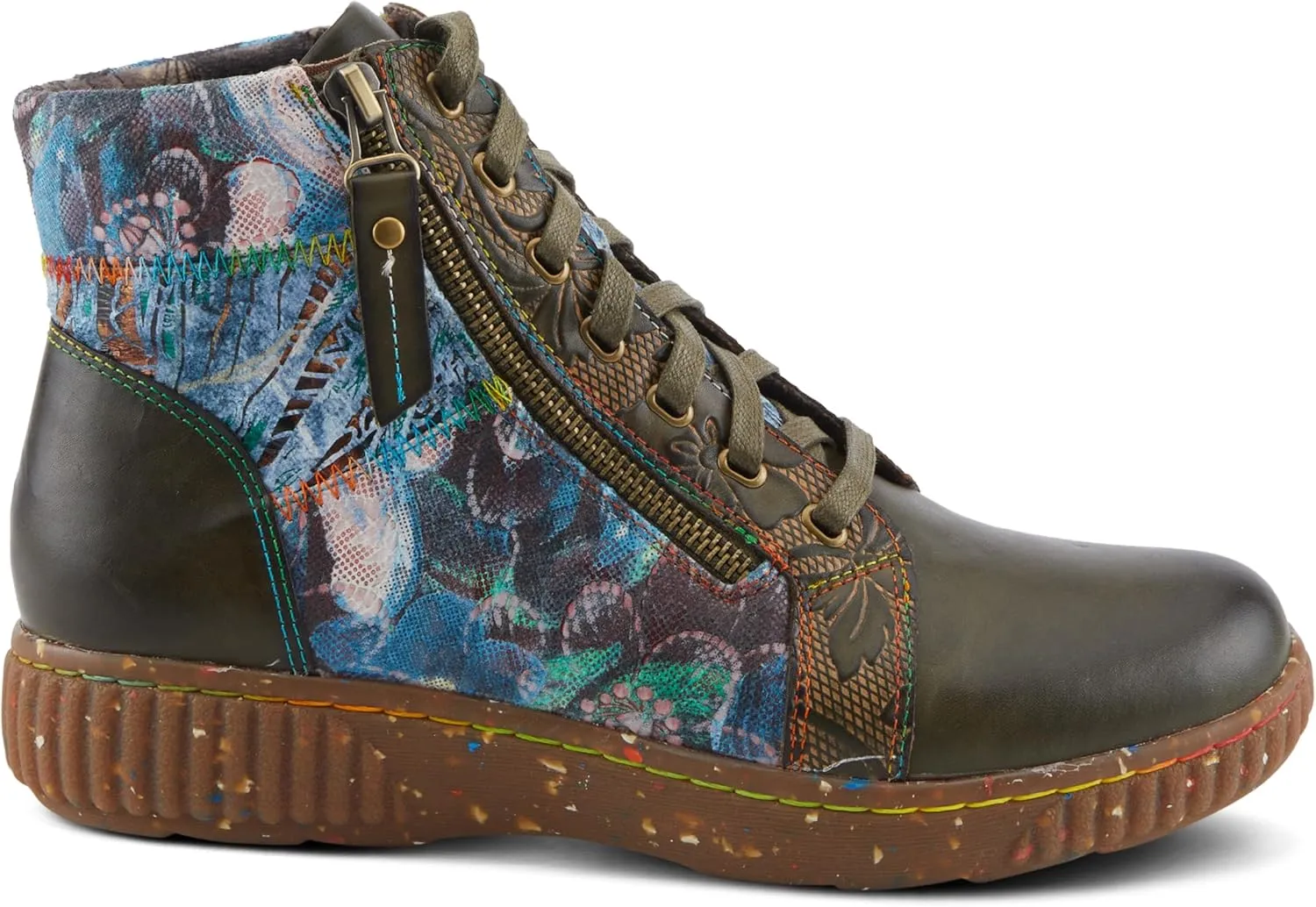 Spring Step L'Artiste Maylah Women's Floral Bootie - Patchwork Design, Rainbow Stitching, Comfortable & Stylish