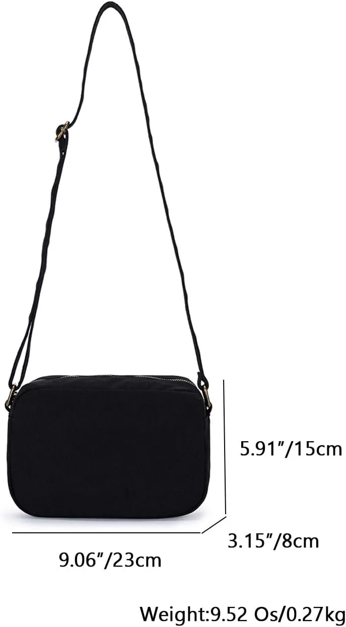 Square Crossbody Bag with Adjustable Length, Women Cotton Canvas Casual Shoulder Work Bag