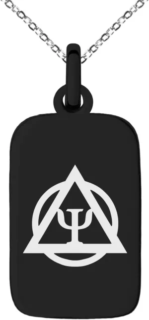 Stainless Steel Psion Emblem Small Rectangle Dog Tag Charm Pendant Necklace