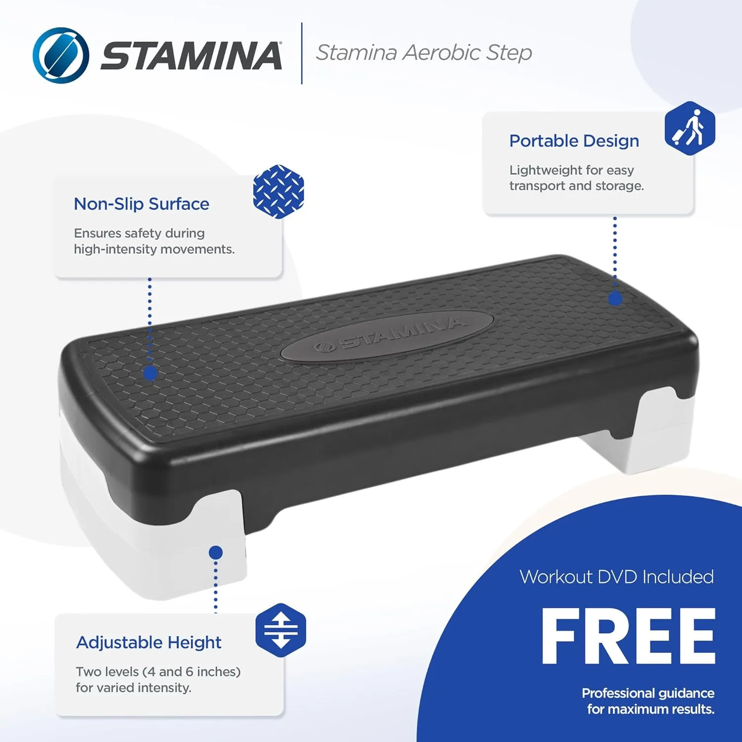 Stamina Aerobic Step with Portable and Lightweight Construction for Fitness, Sports, and Outdoor and Indoor Recreation