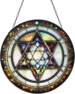 Star of David Handmade Stained Glass Window Hanging Suncatcher with Chain - 5.9" Outdoor/Indoor Art Decor for Home Garden, Wedding, Mother's, Valentine's & Christmas Ornaments Present