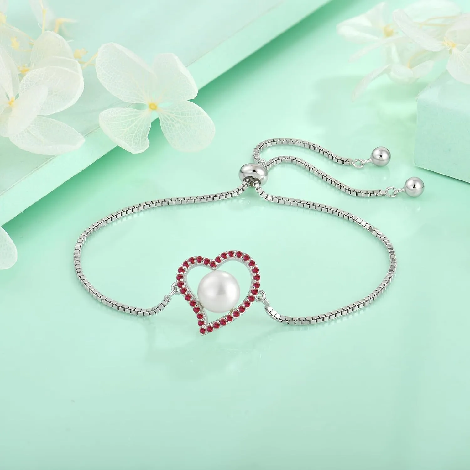 STARCHENIE 925 Sterling Silver Freshwater Pearl Bracelet Birthstone Heart Bracelet for Women - Elegant Jewelry Gift with Adjustable Chain
